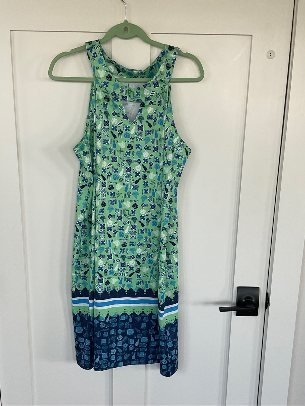 Guy Harvey Green and Navy Blue Patterned Midi Dress